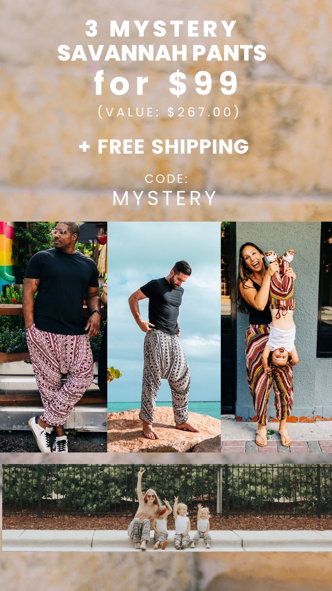 WAREHOUSE SALE - THREE PANTS ONLY $99 + FREE SHIPPING*!